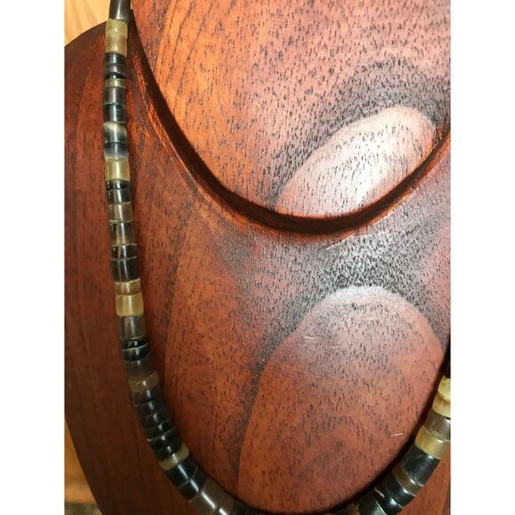 Vtg Heishi Necklace Shell Disc Shades Of Brown Discs With Various Other Gemstone - Picture 3 of 9